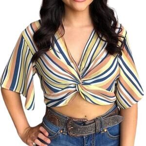 Love Tree Boutique Multi Color Striped Crop Top Size Medium